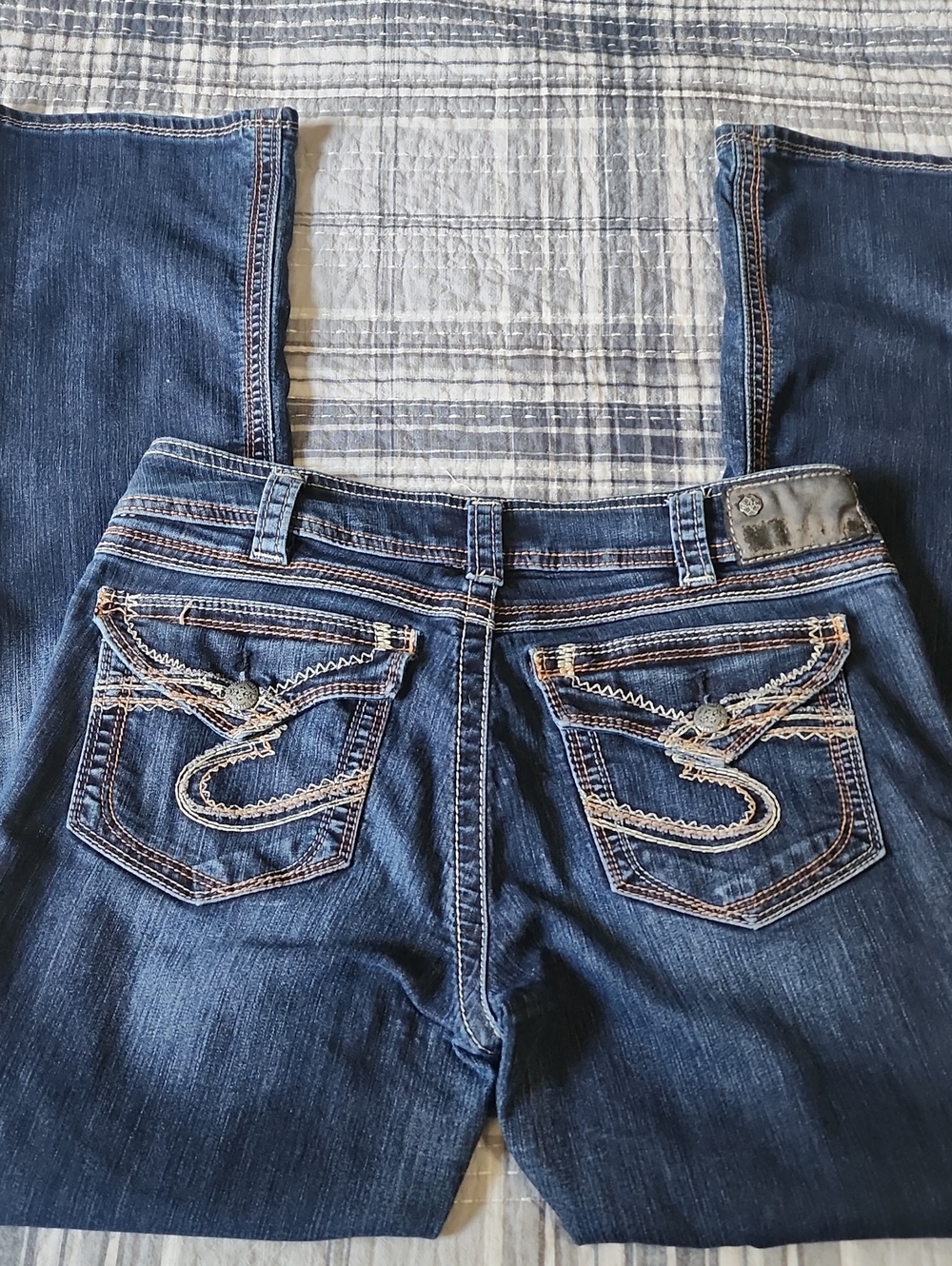 Silver Suki Jeans Dark Blue Bootcut Jeans with Embroidered Back Pockets
